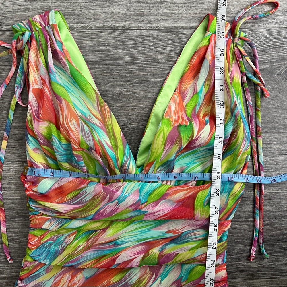 VTG ABS Allen Shwartz Fit & Flare Dress Size 2 Colorful Floral Ruched Fairy 80s - Picture 11 of 11